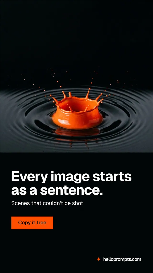 Instagram story for HelloPrompts: "Every image starts as a sentence." Swiss style, bottom layout, dark palette in black, grey.