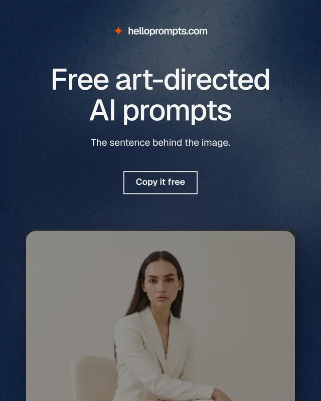 Instagram portrait post for HelloPrompts: "Free art-directed AI prompts". Cyanotype style, centred layout, dark palette in blue, grey.