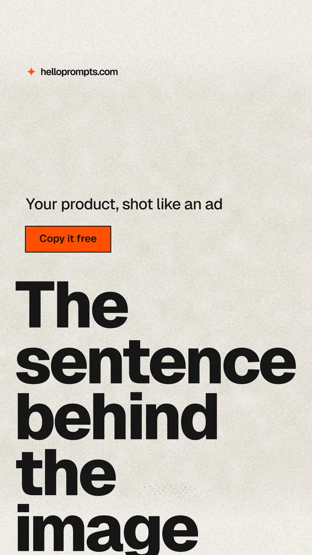 Instagram story for HelloPrompts: "The sentence behind the image." Ink sticker style, oversized layout, light palette in white, yellow, grey.