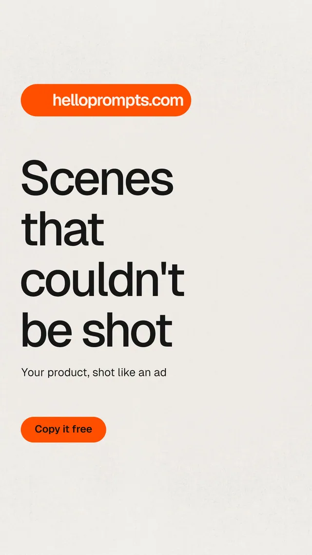 Instagram story for HelloPrompts: "Scenes that couldn't be shot". Data card style, announce layout, light palette in orange, white.