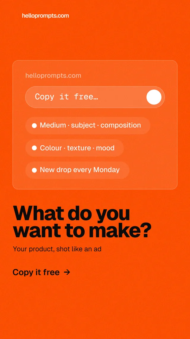 Instagram story for HelloPrompts: "What do you want to make?" Turn card style, bottom layout, light palette in orange.