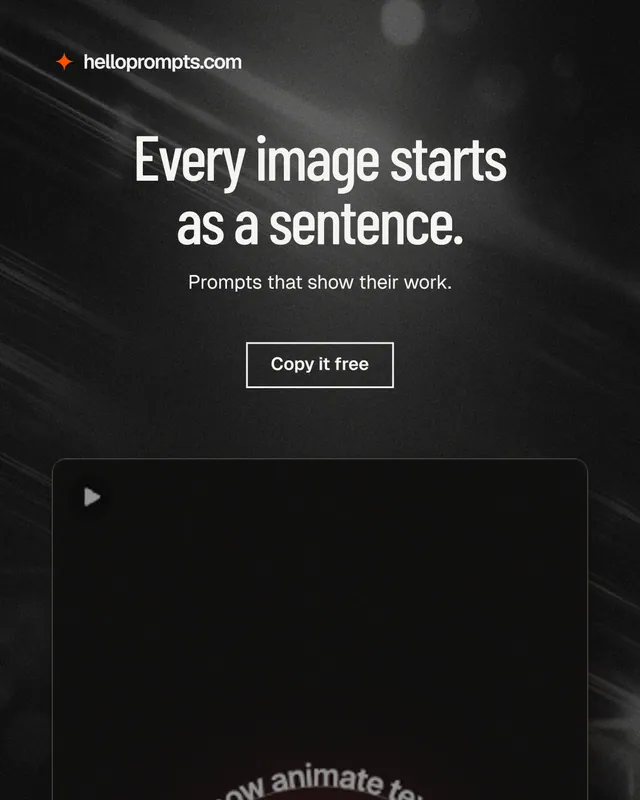 Instagram portrait post for HelloPrompts: "Every image starts as a sentence." Dark deco style, centred layout, dark palette in black, grey.