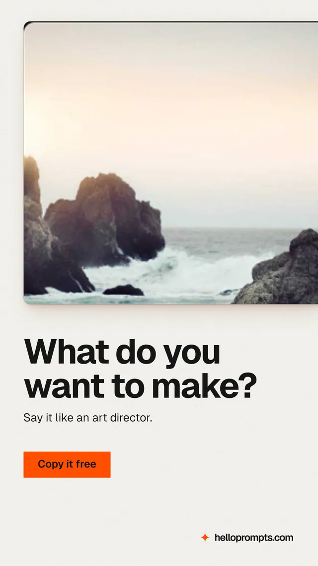 Instagram story for HelloPrompts: "What do you want to make?" Swiss style, bottom layout, light palette in white, orange, grey.