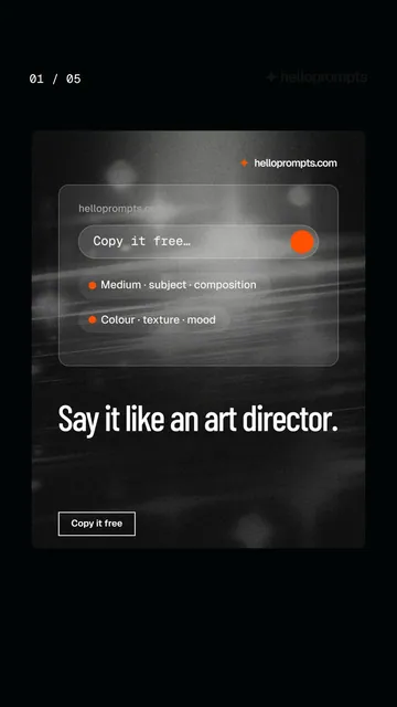 Video for HelloPrompts. Ad flipbook, 7.5 s, dark palette.