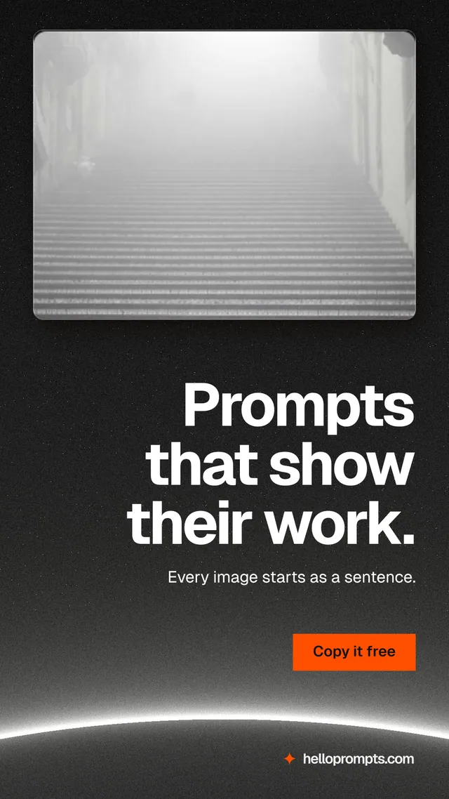 Instagram story for HelloPrompts: "Prompts that show their work." Swiss style, right layout, dark palette in black, grey, white.