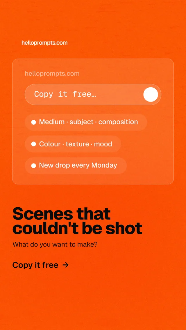 Instagram story for HelloPrompts: "Scenes that couldn't be shot". Turn card style, bottom layout, light palette in orange.