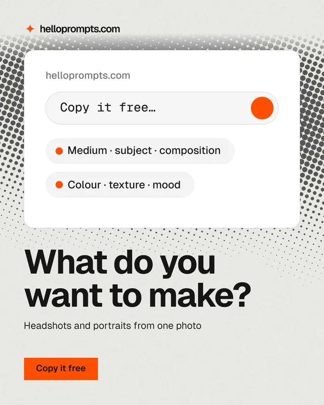 Instagram portrait post for HelloPrompts: "What do you want to make?" Swiss style, bottom layout, light palette in white, grey.