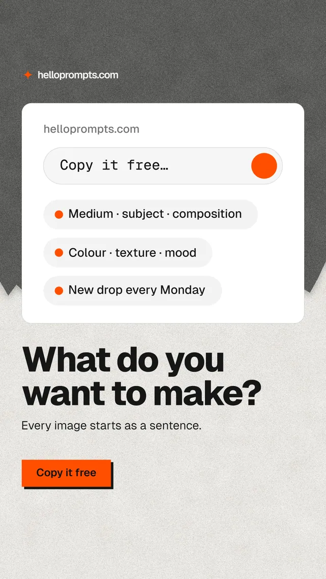 Instagram story for HelloPrompts: "What do you want to make?" Paper trio style, bottom layout, light palette in white, grey.