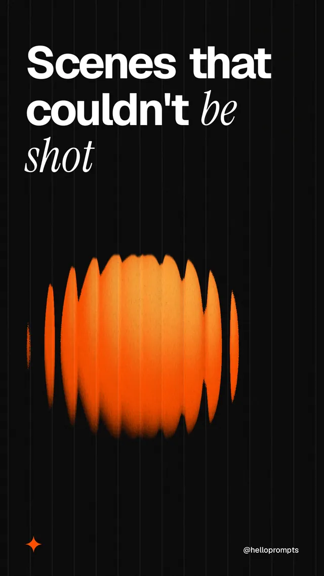 Instagram story for HelloPrompts: "Scenes that couldn't be shot". Auto 9x16 style, technique:shader field layout, dark palette in black, brown.