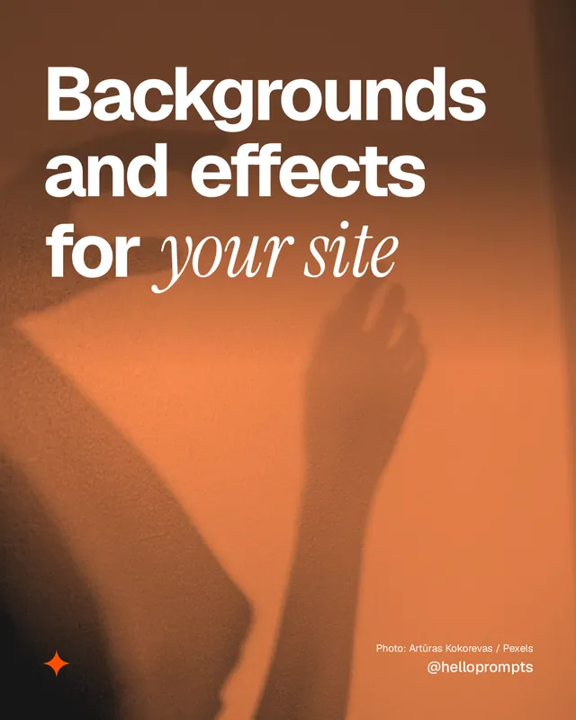 Instagram portrait post for HelloPrompts: "Backgrounds and effects for your site". Duotone style, technique:pexels ingredient layout, light palette in orange, brown.