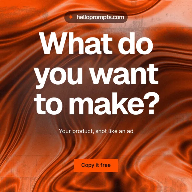 Instagram post for HelloPrompts: "What do you want to make?" Swiss style, centred layout, dark palette in orange, red.