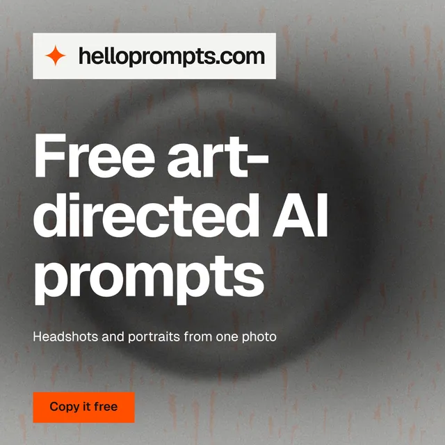 Instagram post for HelloPrompts: "Free art-directed AI prompts". Swiss style, announce layout, light palette in grey, black, white.