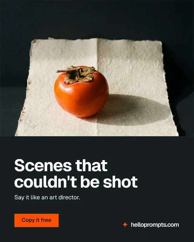 Instagram portrait post for HelloPrompts: "Scenes that couldn't be shot". Swiss style, bottom layout, dark palette in black, yellow, orange.