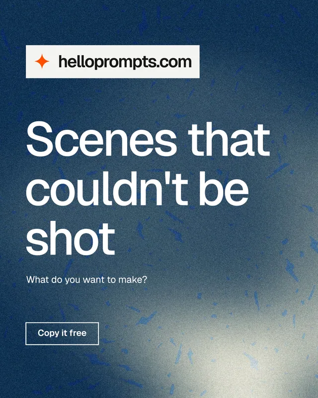 Instagram portrait post for HelloPrompts: "Scenes that couldn't be shot". Cyanotype style, announce layout, dark palette in blue, grey.