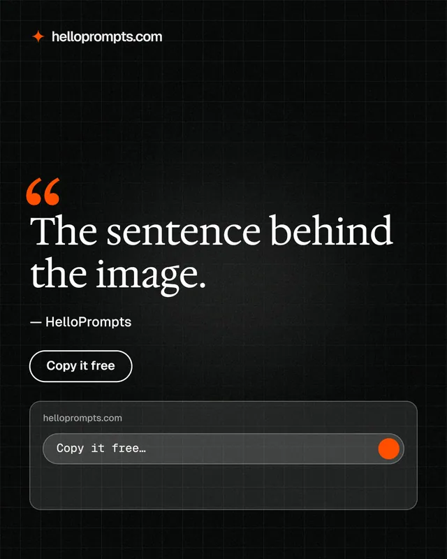 Instagram portrait post for HelloPrompts: "The sentence behind the image." Phosphor atlas style, quote layout, dark palette in black.