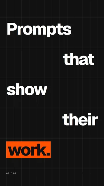 Video for HelloPrompts: "Prompts that show their work.". Kinetic type grid, 6.0 s, dark palette.