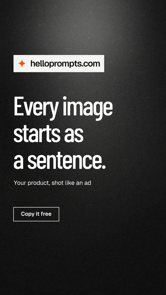 Instagram story for HelloPrompts: "Every image starts as a sentence." Dark deco style, announce layout, dark palette in black, grey.
