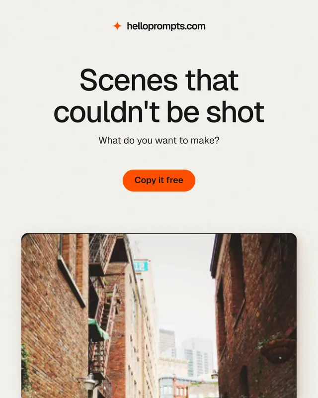Instagram portrait post for HelloPrompts: "Scenes that couldn't be shot". Data card style, centred layout, light palette in white, brown, grey.