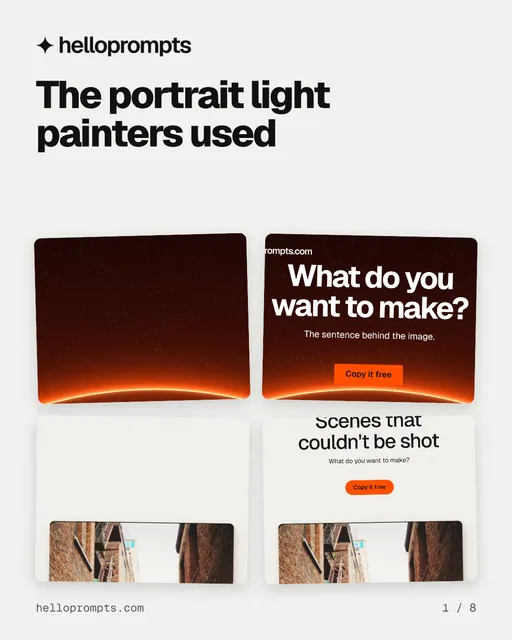 Carousel for HelloPrompts: "The portrait light painters used". Collection carousel, 8 slides, light palette.