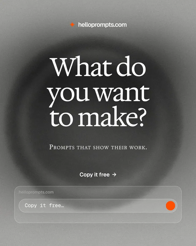 Instagram portrait post for HelloPrompts: "What do you want to make?" Swiss style, smallcaps layout, dark palette in grey, black.