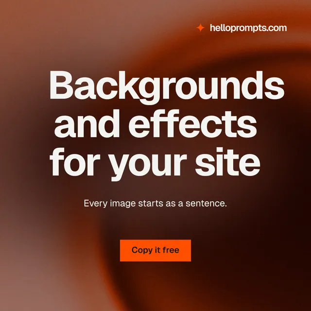 Instagram post for HelloPrompts: "Backgrounds and effects for your site". Swiss style, centred layout, dark palette in black, red, orange.