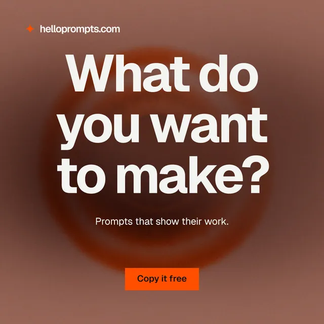 Instagram post for HelloPrompts: "What do you want to make?" Swiss style, centred layout, dark palette in red, grey.