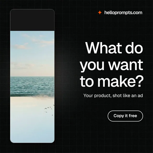 Instagram post for HelloPrompts: "What do you want to make?" Phosphor atlas style, right layout, dark palette in black, grey.