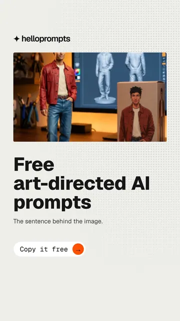 Video for HelloPrompts: "Free art-directed AI prompts". Doc motion loop, 7.0 s, light palette.