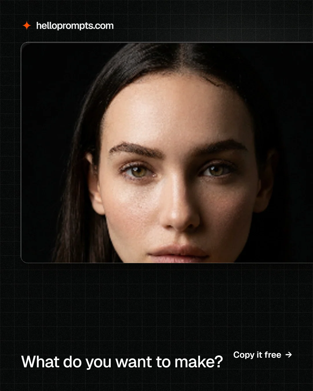 Instagram portrait post for HelloPrompts: "What do you want to make?" Phosphor atlas style, image led layout, dark palette in black, orange.