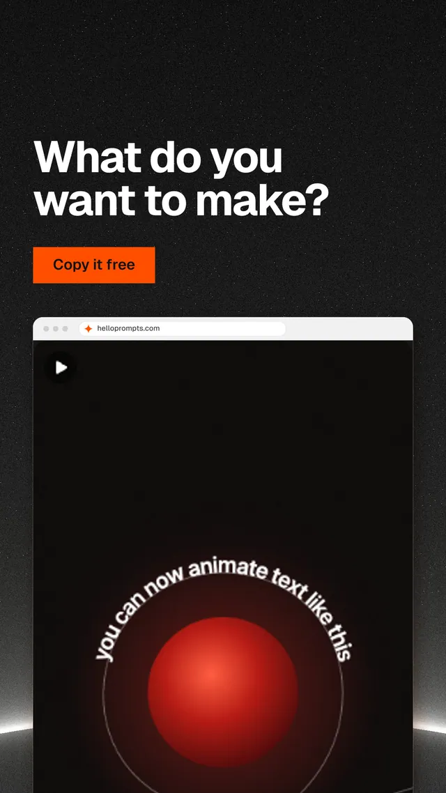 Instagram story for HelloPrompts: "What do you want to make?" Swiss style, browser layout, dark palette in black, grey.