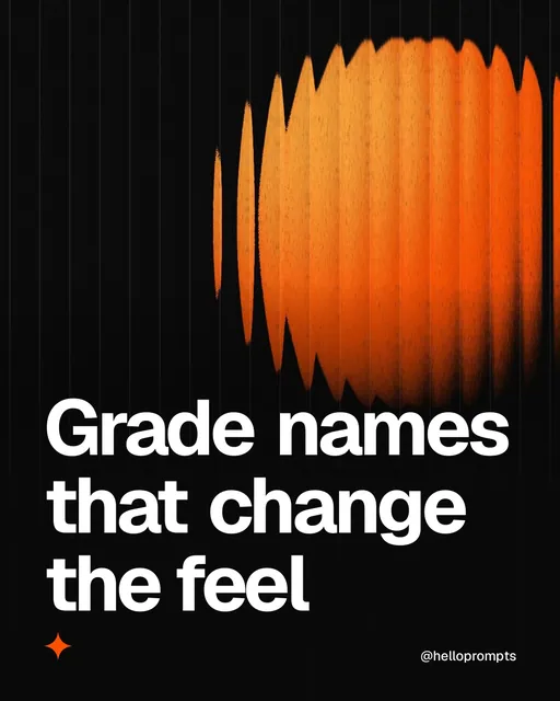 Video for HelloPrompts: "Grade names that change the feel". Shader loop, 6.0 s, dark palette.