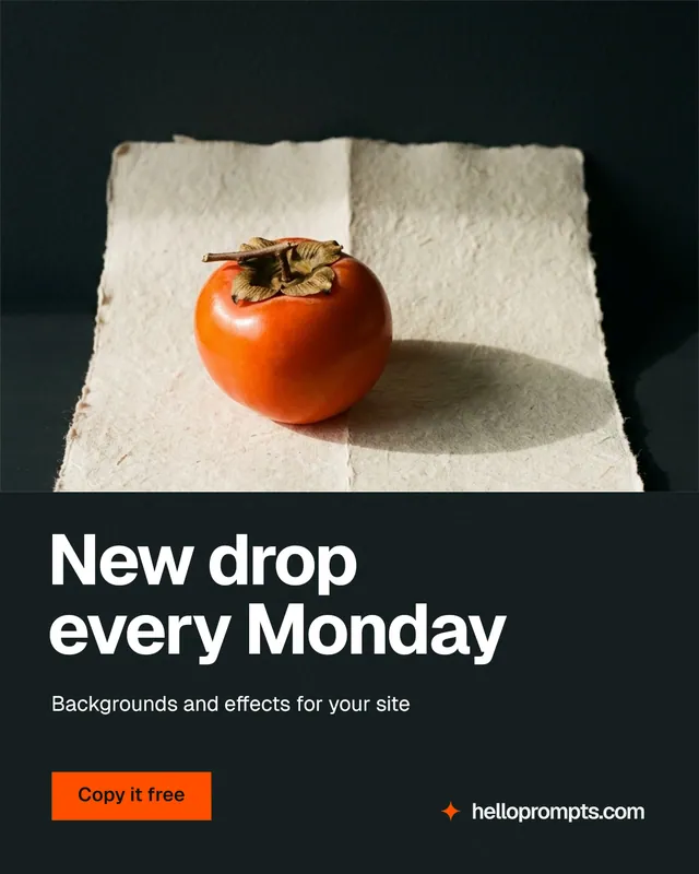Instagram portrait post for HelloPrompts: "New drop every Monday". Swiss style, bottom layout, dark palette in black, orange.