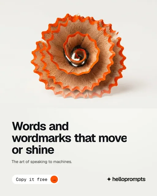 Video for HelloPrompts: "Words and wordmarks that move or shine". Doc motion loop, 8.0 s, light palette.