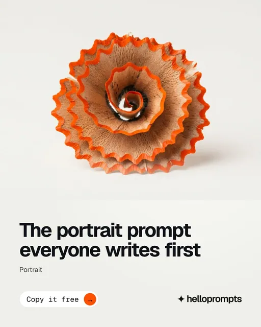 Video for HelloPrompts: "The portrait prompt everyone writes first". Doc motion loop, 6.0 s, light palette.