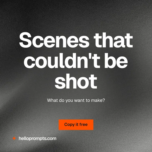 Instagram post for HelloPrompts: "Scenes that couldn't be shot". Swiss style, centred layout, dark palette in grey, black.