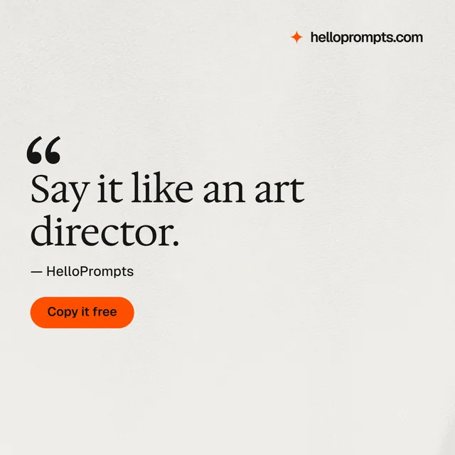 Instagram post for HelloPrompts: "Say it like an art director." Data card style, quote layout, light palette in white, orange.