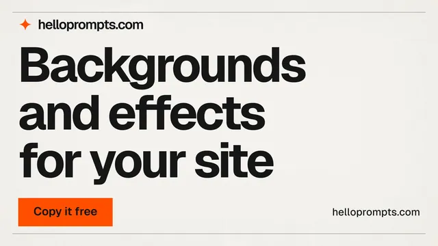 Landscape graphic for HelloPrompts: "Backgrounds and effects for your site". Swiss style, poster layout, light palette in white, grey.
