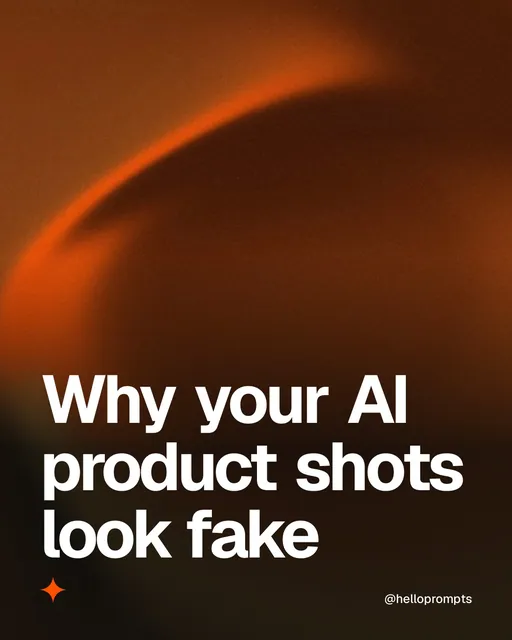 Video for HelloPrompts: "Why your AI product shots look fake". Shader loop, 6.0 s, dark palette.
