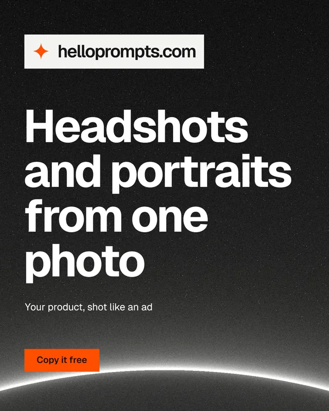 Instagram portrait post for HelloPrompts: "Headshots and portraits from one photo". Swiss style, announce layout, dark palette in black, grey.