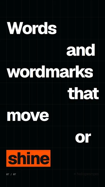 Video for HelloPrompts: "Words and wordmarks that move or shine". Kinetic type grid, 6.0 s, dark palette.