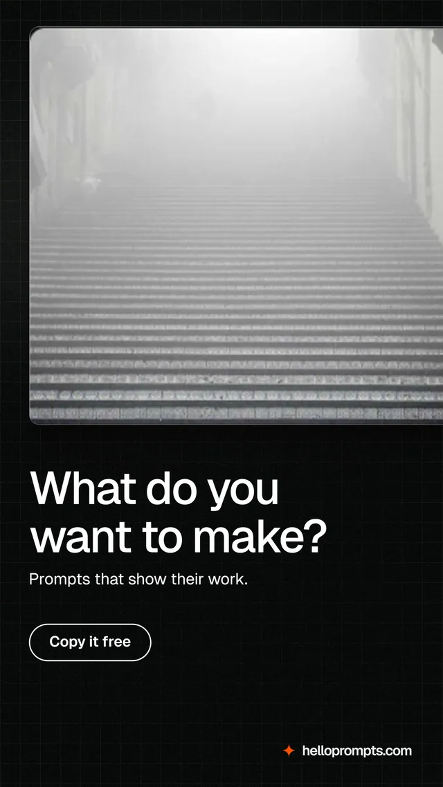 Instagram story for HelloPrompts: "What do you want to make?" Phosphor atlas style, bottom layout, dark palette in grey, black.