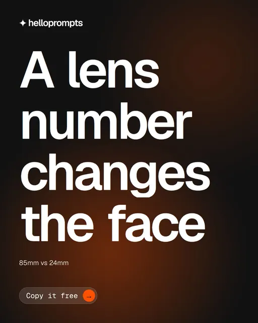 Video for HelloPrompts: "A lens number changes the face". Doc motion loop, 8.0 s, dark palette.