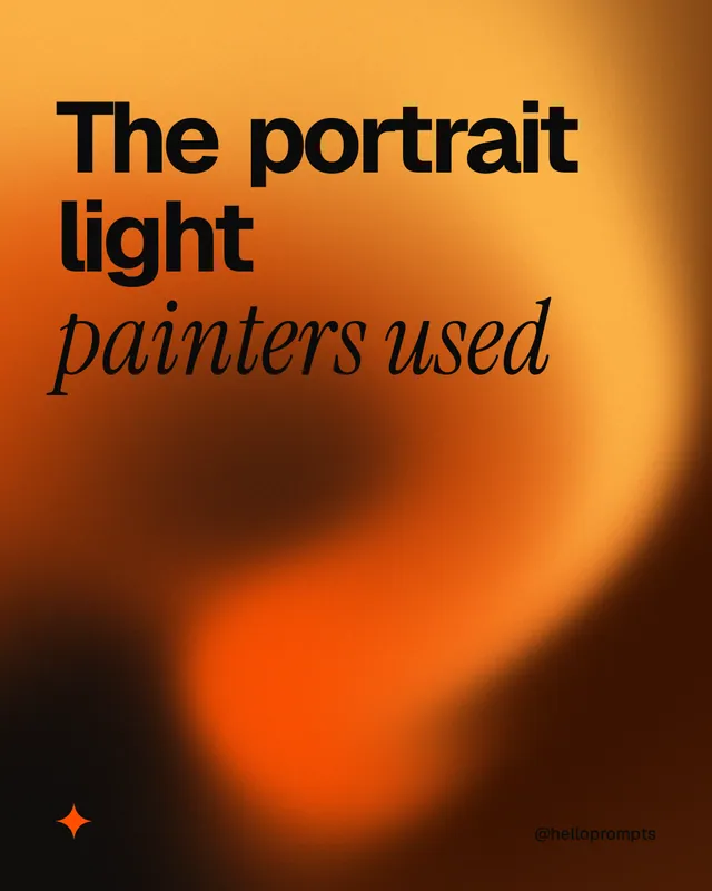 Instagram portrait post for HelloPrompts: "The portrait light painters used". Auto 4x5 style, technique:shader field layout, dark palette in orange, black.