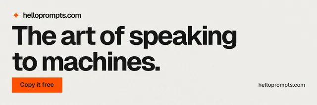 X header for HelloPrompts: "The art of speaking to machines." Swiss style, poster layout, light palette in white, grey.