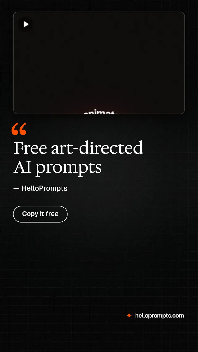 Instagram story for HelloPrompts: "Free art-directed AI prompts". Phosphor atlas style, quote layout, dark palette in black.