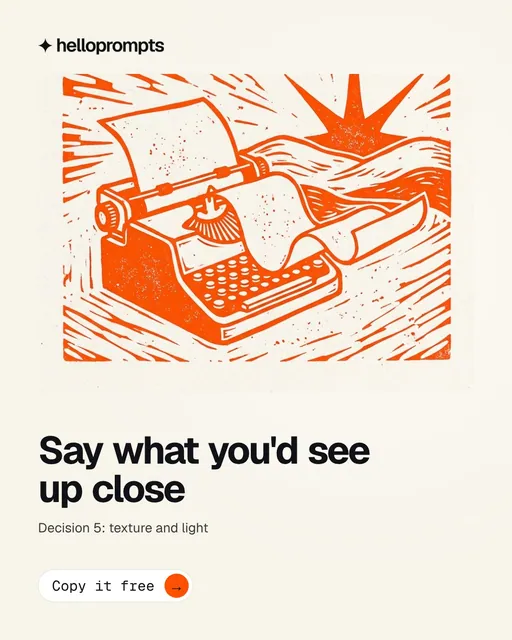 Video for HelloPrompts: "Say what you'd see up close". Doc motion loop, 6.0 s, light palette.