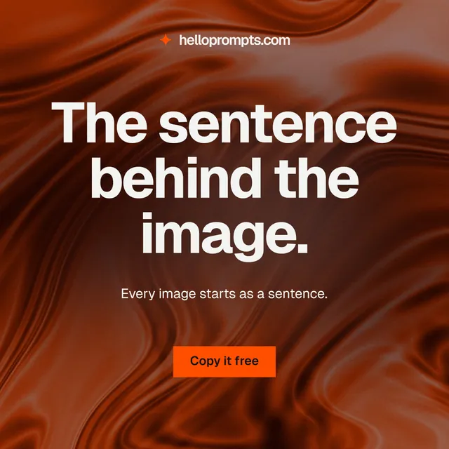 Instagram post for HelloPrompts: "The sentence behind the image." Swiss style, centred layout, dark palette in red, orange, grey.