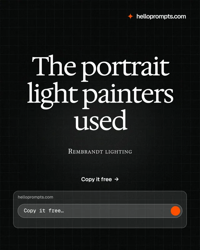 Instagram portrait post for HelloPrompts: "The portrait light painters used". Phosphor atlas style, smallcaps layout, dark palette in black, grey.