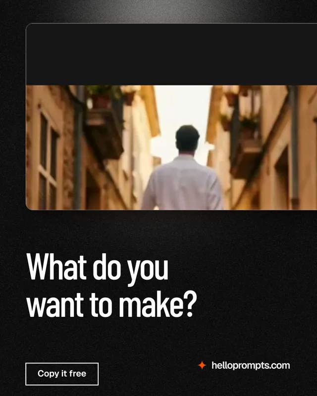 Instagram portrait post for HelloPrompts: "What do you want to make?" Dark deco style, bottom layout, dark palette in orange, black.
