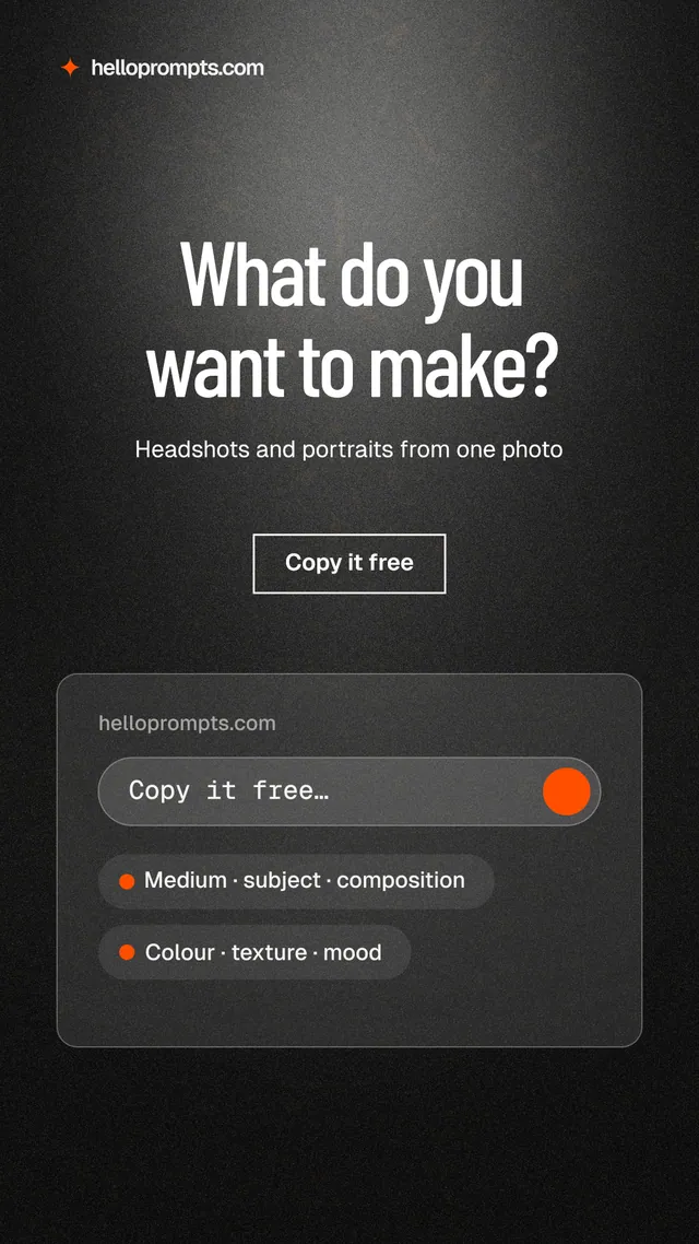 Instagram story for HelloPrompts: "What do you want to make?" Dark deco style, centred layout, dark palette in black, grey.